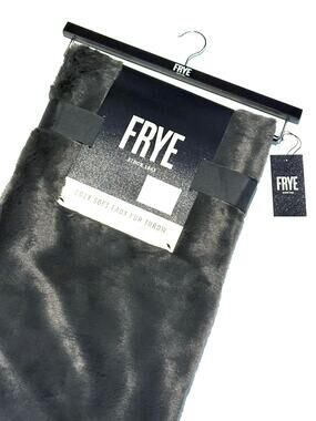FRYE Faux Fur Throw Blanket 50 x 70" NWT Reversible Dark Grey Gray Charcoal